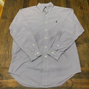 Polo Ralph Lauren Gingham Check Button Down Shirt Purple White‎ Mens 15 32/33